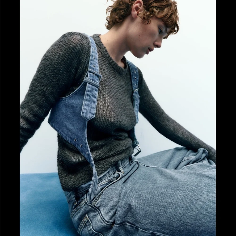 BUCKLED DENIM TOP - Picture 2 of 8